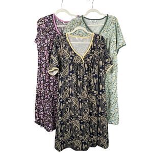 Lot of 3 Aoiier Pajamas Womens Large Floral Paisley Nightgown Dress Pockets